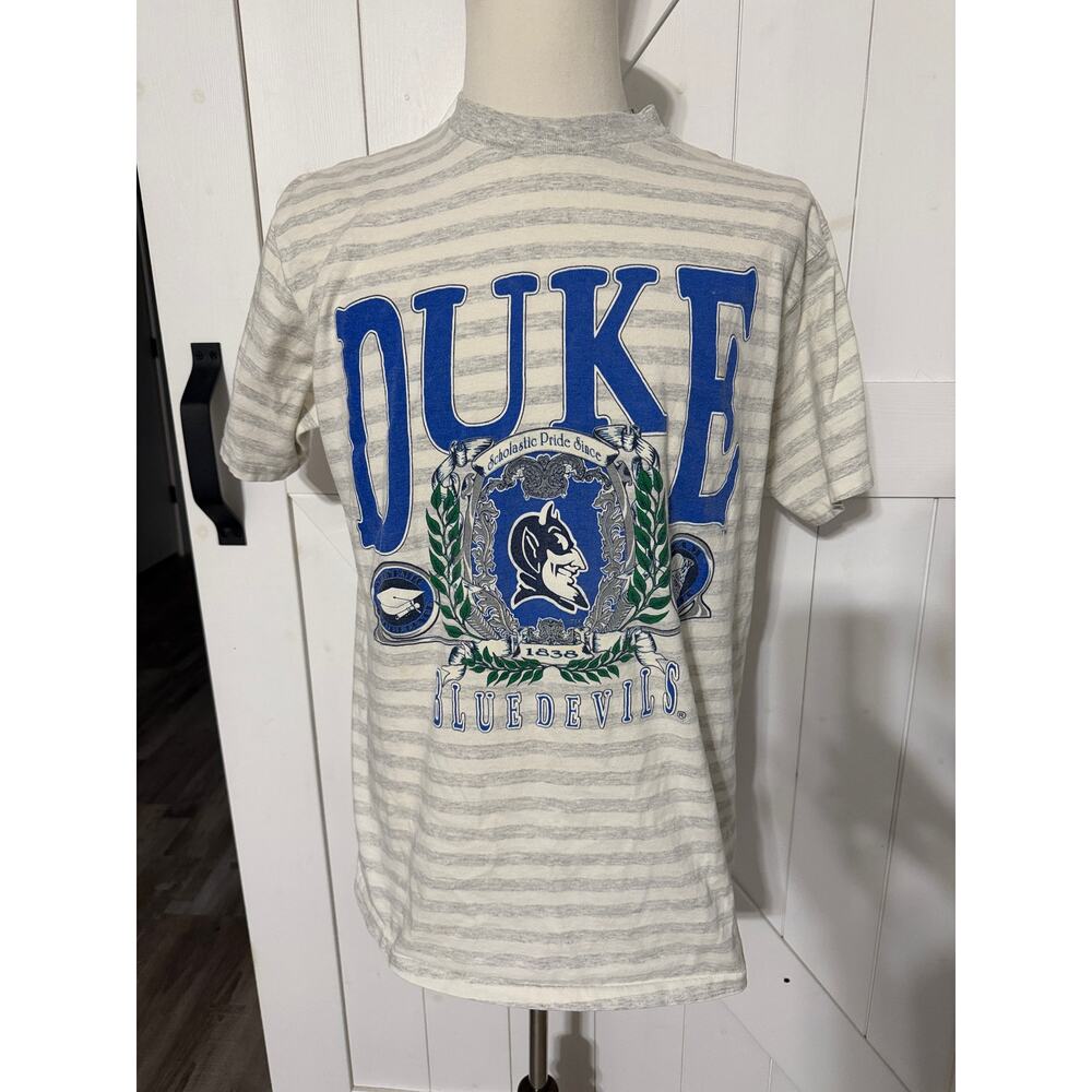 Vintage Duke Blue Devils Striped Graphic T-Shirt XL Delta Made in USA
